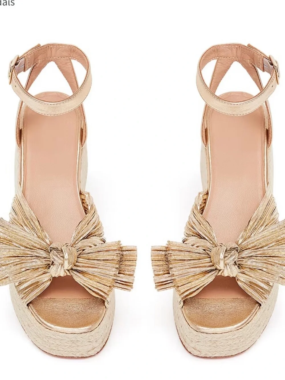Loeffler Randall Metallic Gold Knotted Bow Espadrille Wedges
